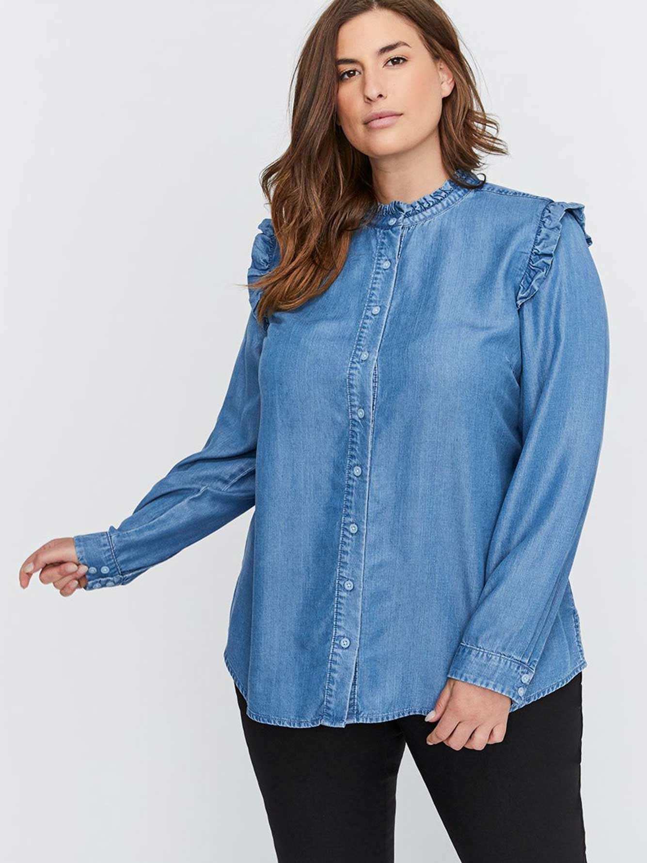 Long Sleeve Tencel Blouse with Ruffle Details - L&L | Addition Elle