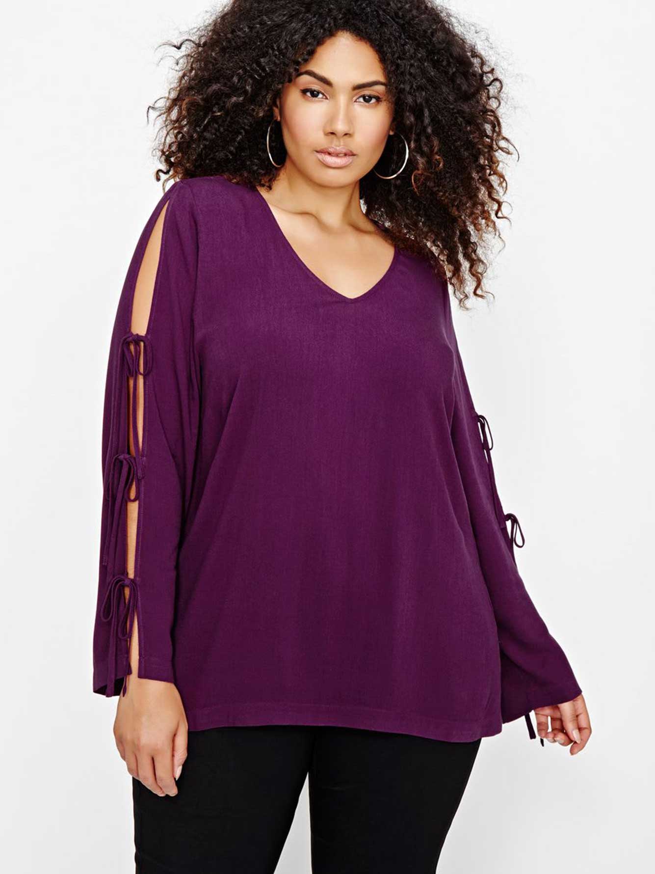 Michel Studio Long Tied-Up Sleeve Blouse | Addition Elle
