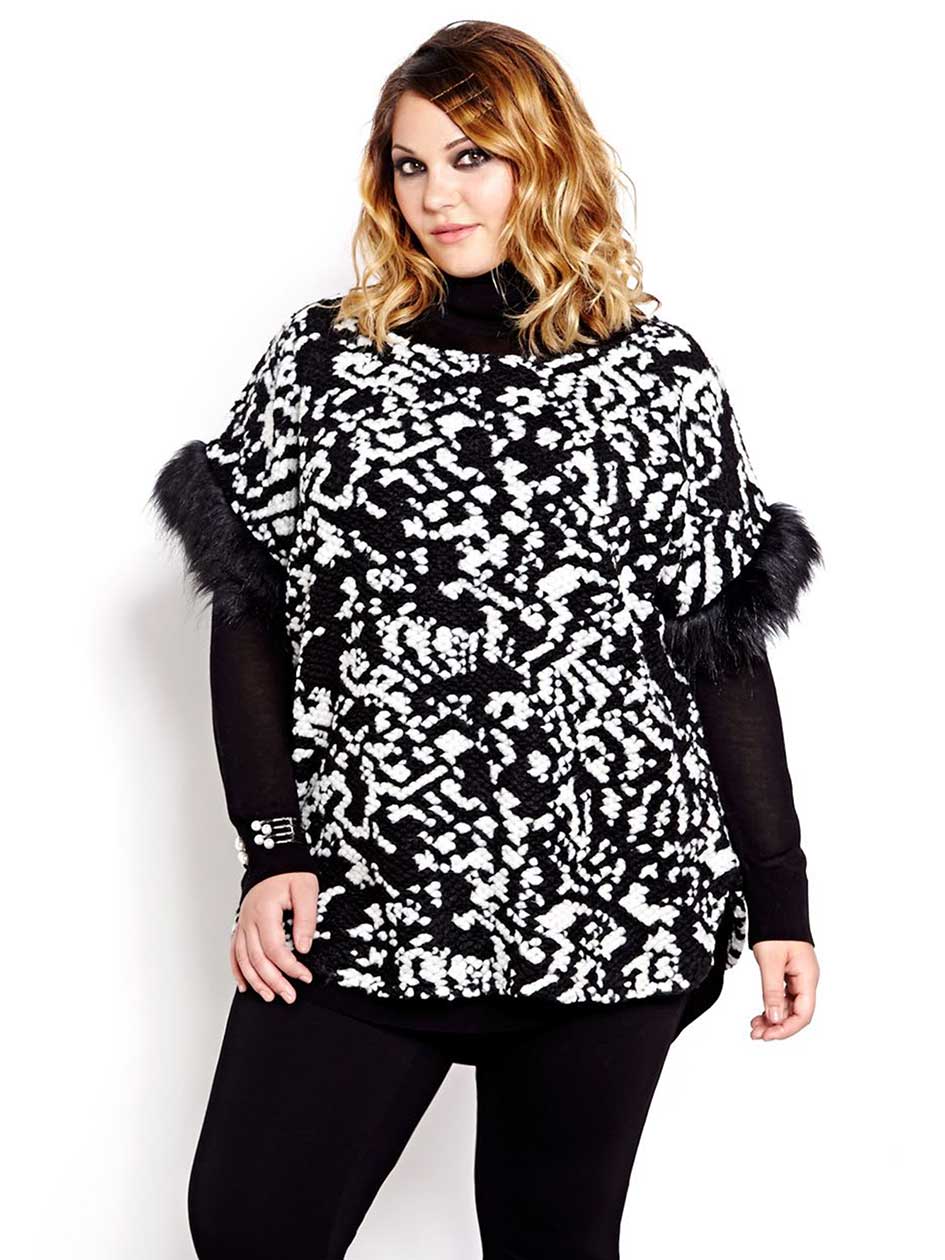 Michel Studio Fur Trim Poncho Sweater | Addition Elle