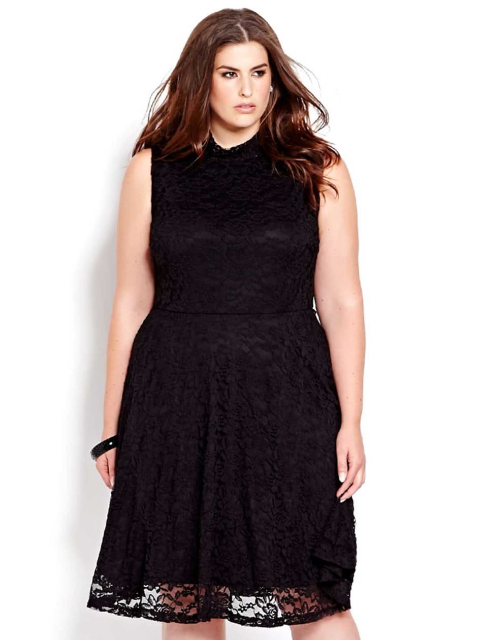 New Noir Lace Mock Neck Dress | Addition Elle