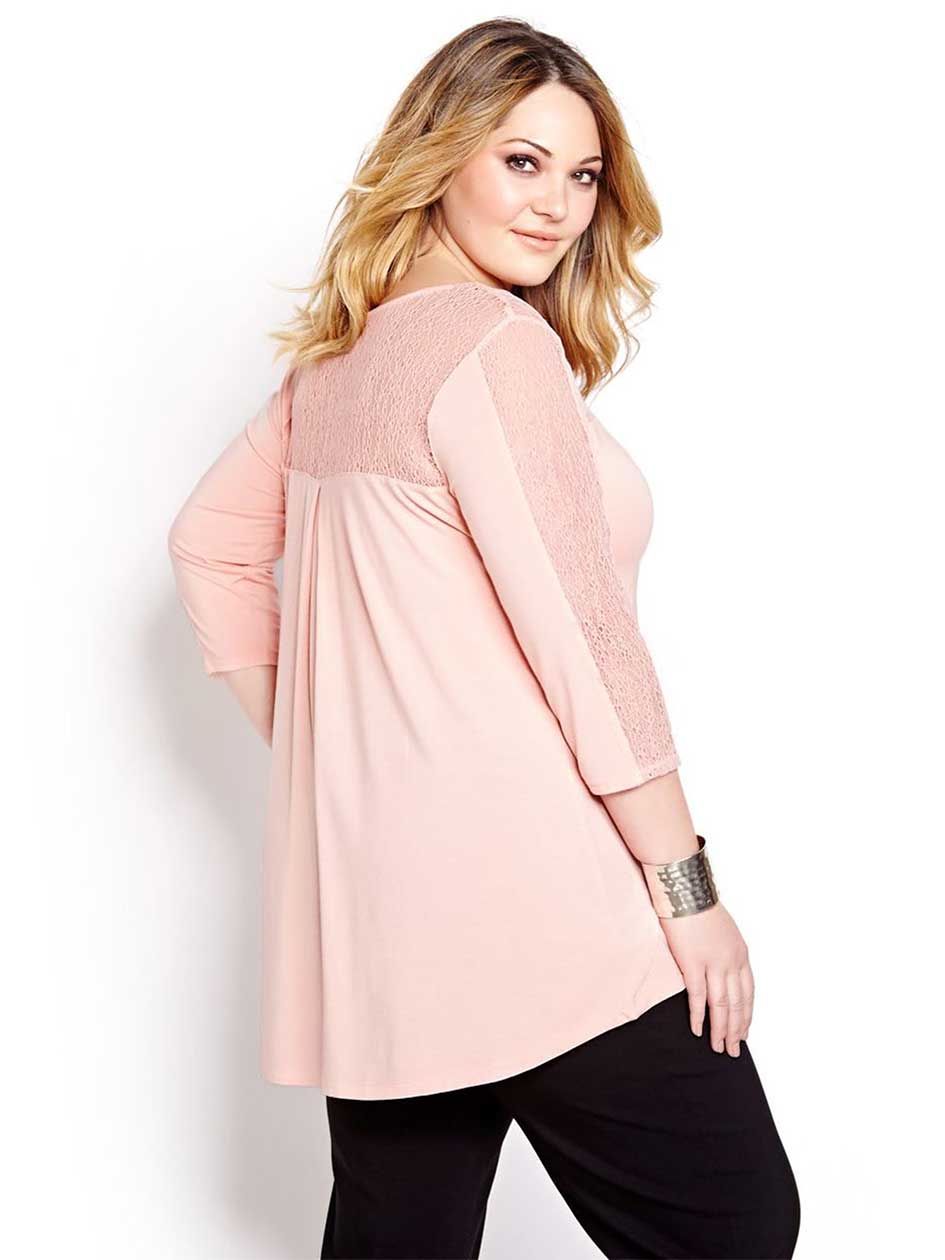 Michel Studio 3/4 Sleeve Shirt with Lace | Addition Elle