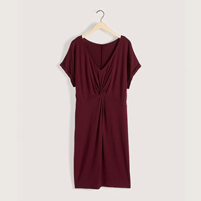 Dolman-sleeve front knot midi dress